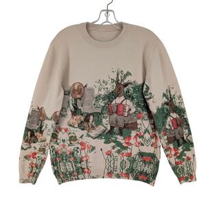 Whimsical Cottagecore Folk Art Pullover Sweater Deer Accordion Pastoral L Shein